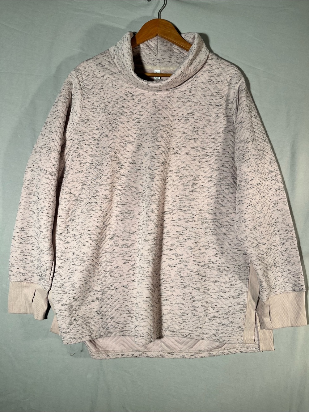 Cozy Women's Light Pink Marled Funnel Neck Sweater w/thumb slits -Size 2X